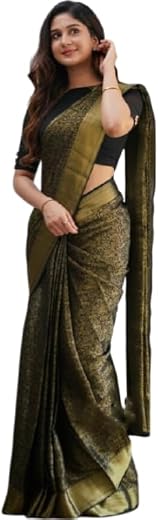 Flosive “Women’s Soft Silk Banarasi Style Saree with Rich Pallu, Gold Zari Work, Elegant Saree with Blouse Piece”