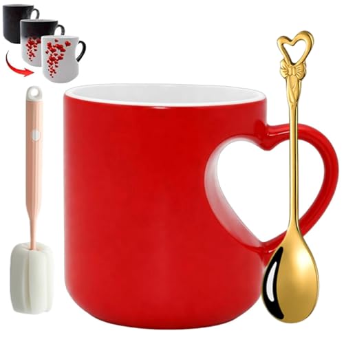 Styeyts Tasse Forme De Coeur, Tasse Magique Cœur Changeant, Tasse Magique En Céramique Changeante De Couleur En Forme De Cœur, Heart Reveal Thermochromic Mug, Mug Saint Valentin (Rouge)