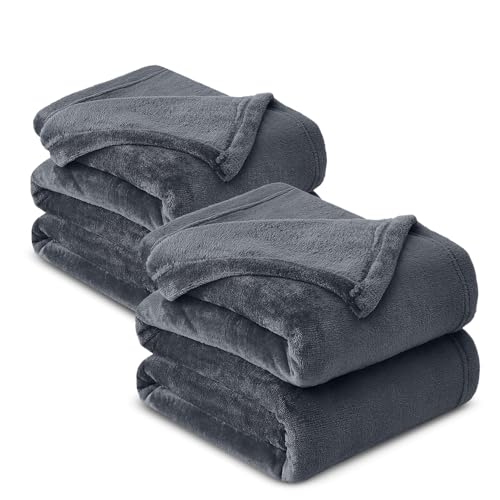 Hafaa Fleece Blanket King Size for Bed - Fluffy Throws for Sofas Couch 2 Pack - 400 GSM Soft Cosy Extra Large Warm Throw Blankets for Adults, Dark Grey, 230x270cm