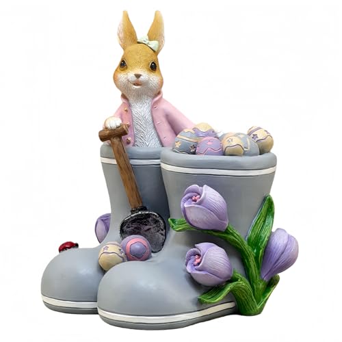 Estatua de zapato con conejito y huevo de Pascua decorativo