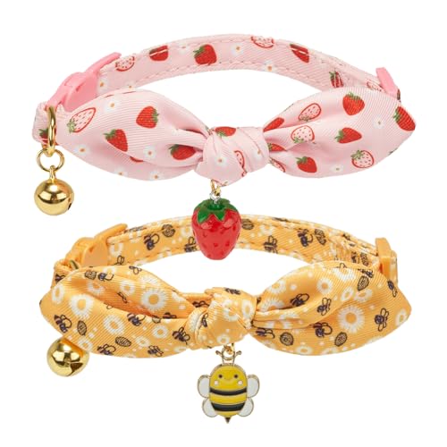 YUDOTE Colliers chat nœud papillon 2 pièces jaune abeille et rose fraise
