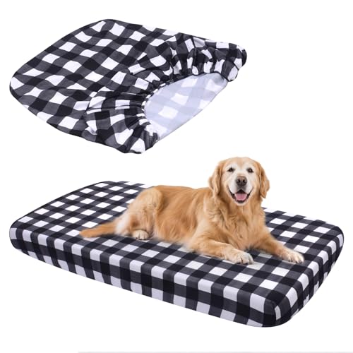 Hoopttay Replacement Dog Bed Covers Elastic Edged Washable Pet Bed Protector with Black Lattice Pattern Design for Medium & Large Pet Beds, Cover Only (Black Lattice, 36x27x6 Inch)