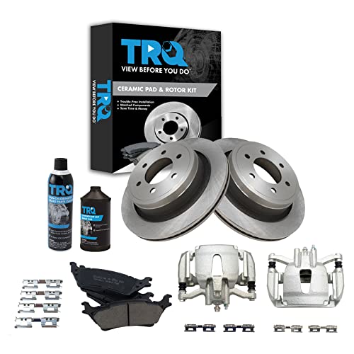 Image of TRQ Rear Brake Pad, Caliper, & Rotor Kit, with Chemical Kit Ceramic Compatible with 2012-2016 Ford F-150