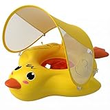Galleggiante per bambini con tettuccio, galleggiante per piscina per neonati antiscivolo per 3-12 mesi (5-8 kg) - Design a papera gialla, PVC morbido