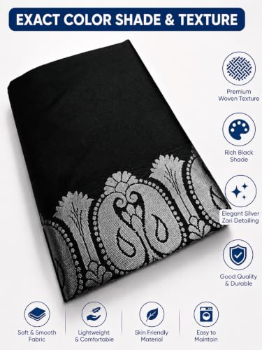 Image of Women's Glory Banarasi Satin Kanjivaram Saree Silver Zari Border Pure Soft Blend Silk Sari Kanchipuram Paithani Silk Party Wedding Festive New Ladies Sadi with Unstiched Blouse Piece.