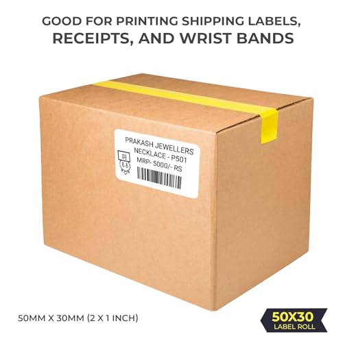 Image of Shreyans Direct Thermal Labels (Pack of 10, 50mm x 30mm - 500 Labels /Roll) - Non Tearable, Water Proof & Non Fade with Permanent Marking