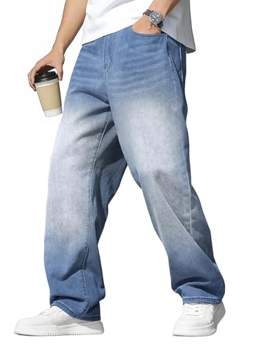 JMIERR Jeans Herren Baggy Weite Jeans Hose Herren Stretch Vintage Y2K Hip Hop Denim Hosen Loose Fit Streetwear Freizeithosen, Himmelblau L