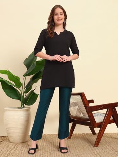 Image of Vogaan Women's Cotton Silk Pant | Half-Elasticated Waist Slim Fit Trouser for Women | Casual Pocket Pants for Office Formal Daily Use