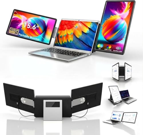 Image of 15.6 inch Tri-Screen Portable Foldable Dual Monitor | 15.6 Inch Triple Monitor Compatible with Windows & MAC OS | Laptop Screen Extender