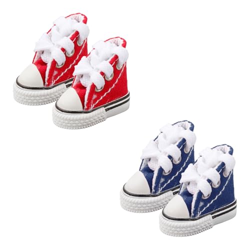 Tabanzhe 2 Pairs Doll Canvas Sneakers Mini Skateboard Shoes Lace up Doll Sneakers Anti-Slip Fingerboard Shoes for Kids Doll Clothes Accessories Thunder Dance Breakdance (Red, Blue)