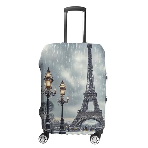 Eiffel Tower Winter Rainy Luggage Cover, Elastic Luggage Protector Fits 19-32in Suitcases, Washable & Anti-Scratch Suitcase Cover for Men Women XL