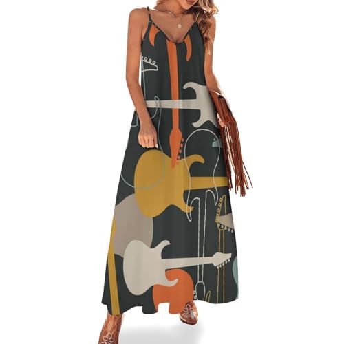 Robe longue femme été guitare sans manches longue fluide pour vacances