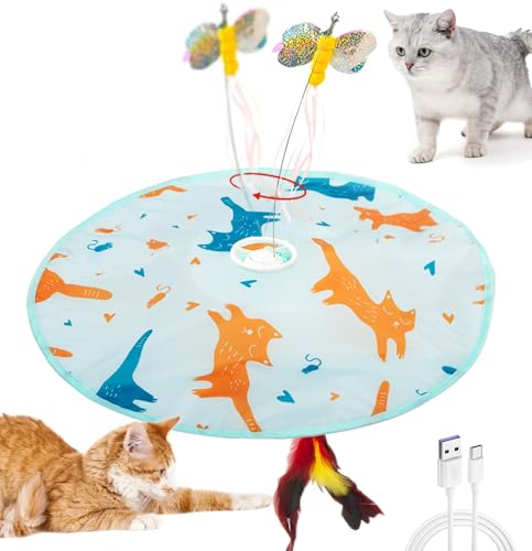 Petiepaw 2-en-1 Jouet Interactif pour Chat d'Intérieur - Rechargeable, Activé par Le Mouvement, Chasse Automatique avec Mouvement de Papillon et Plume pour Chaton