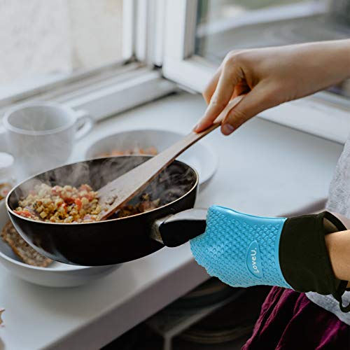 Image of Kitchen Oven Gloves - Silicone and Cotton Double-Layer Heat Resistant Oven Mitts /BBQ Gloves /Grill Gloves - Perfect for Baking and Grilling (XL-XXXL, Blue)