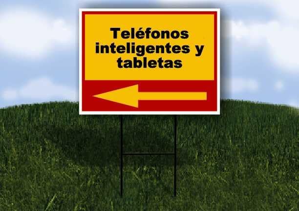 Teléfonos inteligentes y tabletas Spanish Red Yellow Left Arrow 1 Single Sided 18x24 in Yard Road Sign wStand