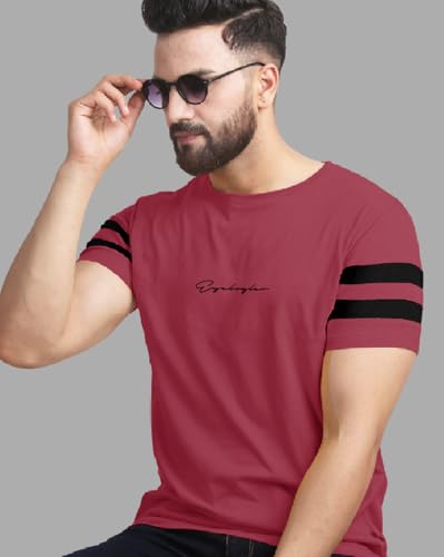 Image of Noble Monk Men Regular Fit T-Shirt | Round Neck | Half Sleeve | Self Design | Casual T Shirt for Men