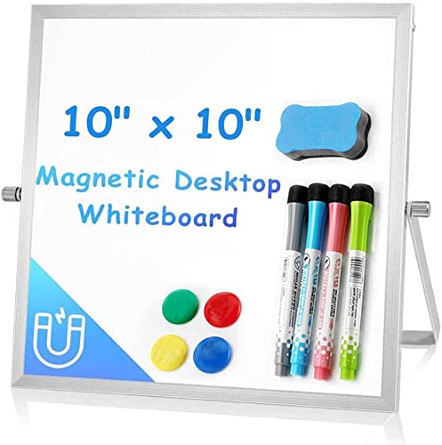 Small Dry Erase White Board with Marker 10" X 10", Magnetic Portable Double-Sided Easel Board Personal Desktop Tabletop Dry Erase Board with Stand Ramdan Eid Present Gift for Kids Girls Boys Home