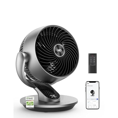 Dreo 28dB Leiser Smart Tischventilator für Schlafzimmer Büro, Ventilator mit Fernbedienung Kühlung 21M Windentfernung 4-Geschwindigstufe 5 Modi 12H Timer 90° Auto 120° Manuell oszillierend, Lynx S