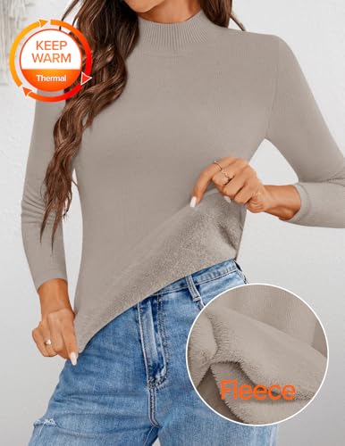 ZESICA Women's Fleece Sherpa Lined Sweater 2025 Winter Thermal Shirts Long Sleeve Mock Neck Slim Fitted Pullover Tops2
