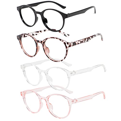 Image of Przene 4 Pack Blue Light Blocking Glasses for Women Men,Retro Round Computer Gaming Glasses Anti Eye Strain /UV /Glare (Mixed Color-01, Standard)