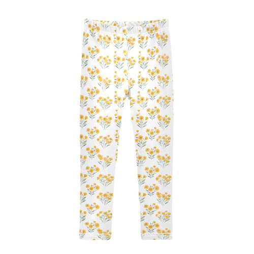Girls' Athletic Leggings Ankle Length Yoga Dance Pants Kids Teen 4T Yellow Flowers