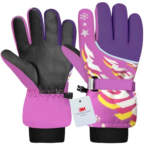Origem Guantes de Esquí para Niños, Guantes de Invierno Impermeables para Niños, Termicos Guantes de Nieve para 4-14 niños y niñas para Trineo Snowboard Patinaje y Actividades al Aire Libre