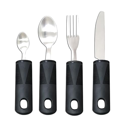 HAPPOW 4-teiliges Parkinson Besteck, Besteck für Behinderte, Seniorenbesteck aus Edelstahl, mit Rutschfesten, Breiten Griffen, für Arthritis,...
