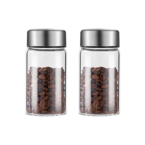 QINGGANG-0224 bote de té 2 recipientes de cristal for almacenamiento té, café, recipiente alimentos for servir cocina con tapa metal sellada, tarro transparente for hojas, polvo, especias(200ML)