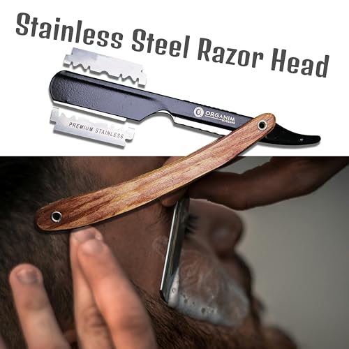 Image of Barber Shaving Razor for Men with Wooden Handle | Stainless Steel Slider Head Razor for Salon and Home Grooming | Manual Beard Shaving and Trimming Razor for Barbers (Black)