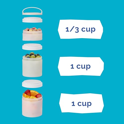 Image of Whiskware Stackable Snack Containers for Kids and Toddlers, 3 Stackable Snack Cups for School and Travel, Tan /Blue /Blue