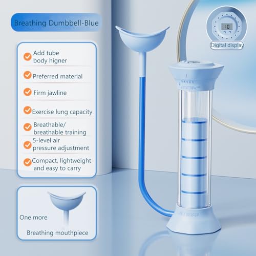 Digital Breathing Dumbbells with Adjustable air holes, Load Bearing Breathing Training Device, Abdominal Breathing Capacity,Slimming Belly, Breathing Resistance Training Dumbbells (Blue)