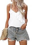 iChunhua Casual Spaghetti Strap Vest Tops Low Cut Tops Women Sexy Ladies Summer Tops Size 14 White XL