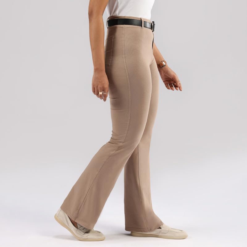 Image of Blissclub AM:PM Air Flare Trousers Cotton for Women Above 5'5 ft Tall | Bootcut Trousers and Formal Pants for Women Office wear | Tailored fit