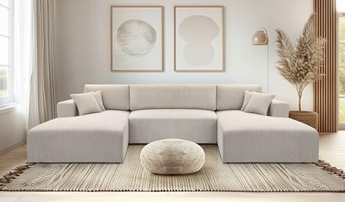 AXLIVING Ecksofa Weiß mit Schlaffunktion – Catea U Cord Wohnlandschaft 364 cm AXLIVING Ecksofa Weiß mit Schlaffunktion – Catea U Cord Wohnlandschaft 364 cm