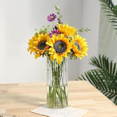 Gute 8 Inch Glass Vases for Decor, Flower Vase for Home Decor, Modern Decorative Clear Vase Centerpieces Living Room, Kitchen, Office Wedding or Gifts