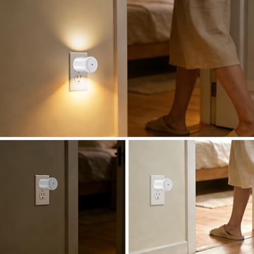 Image of 4-Pack Motion Sensor Night Light, Plug-in Wall LED Nightlight with Dusk to Dawn Sensor, Auto On /Off, 2700K Warm White 100 Lumens, Rotatable Plug-in Design for Hallway Staircase Bathroom Kitchen
