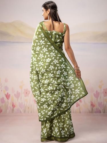 Image of Satrani Women's Silk Printed Ready To Wear Saree with Unstitched Blouse Piece