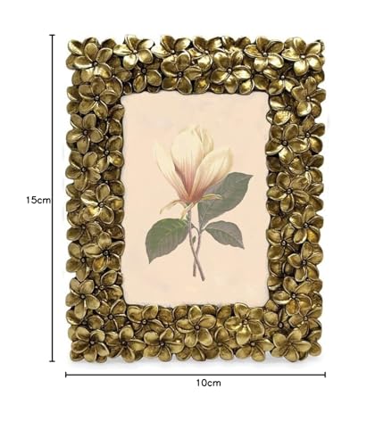 Image of Art Street Elegant Floral Resin Vintage Table Photo Frame 4x6 Inch Photo, Decorative Frames Perfect for Home Decor, Unique Gift Idea, Durable, Birthday, Wedding, Return Gift - Royal Gold