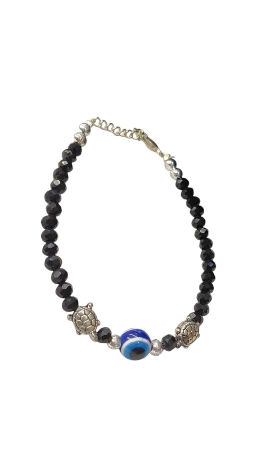 vruta Evil Eye Metal Anklet for Women Black Beaded Chain Payal with Charms (Design 6)-picture-8