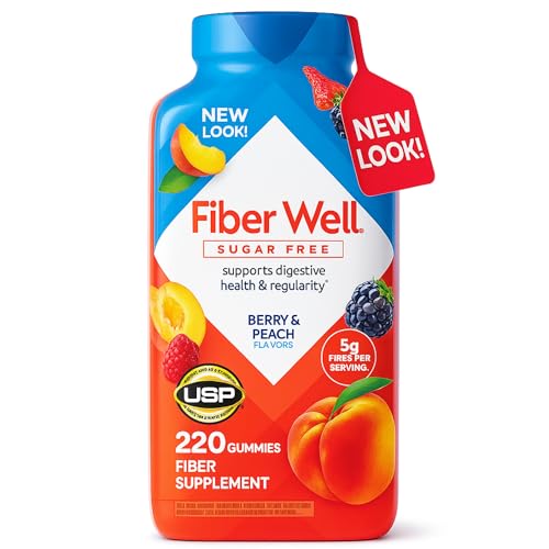 Vita Fiber Well Gummies Sugar Free | Berry & Peach Flavors (220 Count) Daily Fiber Supplement with Prebiotic Support | Adult Gummy Vitamins for Digestive Health & Regularity - by R&C Store