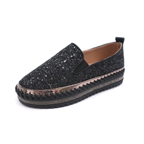 Women's Platform Rhinestones Glitter Fashion Sneakers Comfortable Slip On Flat Loafers Walking Wedding Dress Shoes Casual Shoes