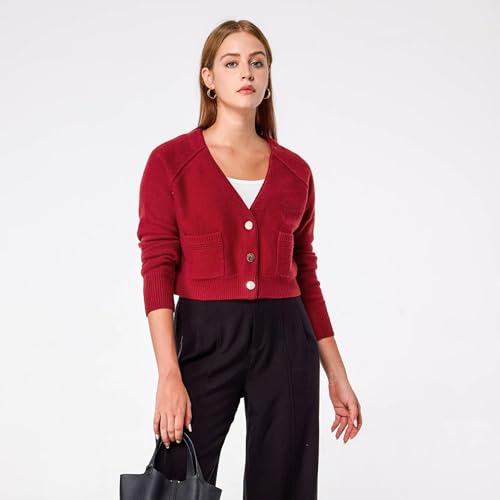 Image of Simple&Opulence Women's Cashmere Cardigan Sweater, Cashmere Long Sleeve V Neck Open Front Cardigan with Pocket