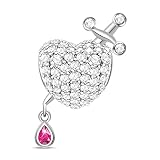 GNOCE Herzform mit Ritter Schwert Charm Perle 925 Sterling Silber Herzzerreißender Charme mit Zirkonia Fit für Armband/Halskette Geschenk für Damen Frau
