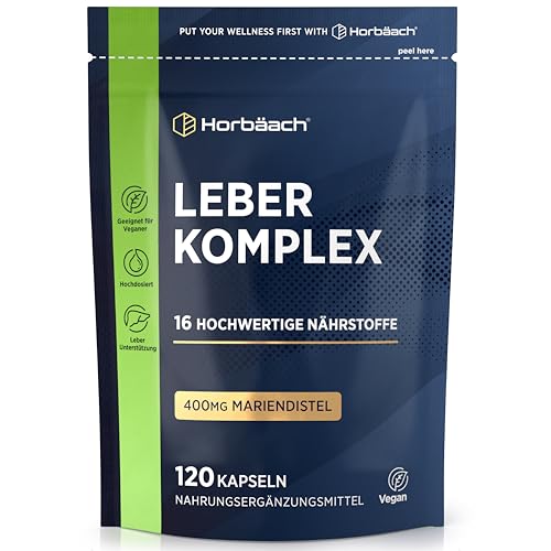 Leber Komplex mit Mariendistel, Cholin, Artischockenextrakt, Löwenzahn, Curcuma und mehr! | 80% Silymarin | Leber kur Hochdosiert | 120 Vegane Kapseln | von Horbaach
