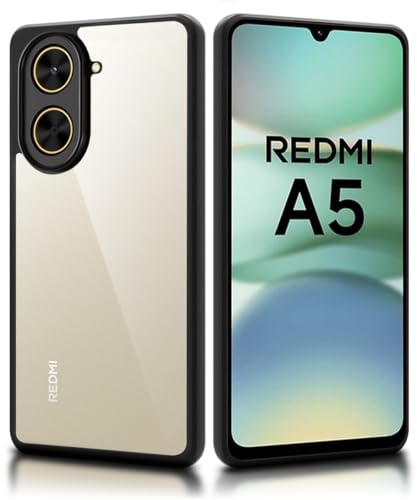 Image of WOW IMAGINE Shockproof Hybrid Back Cover for Redmi A5 | Poco C71 | Hard Slim fit Back Case | PC & TPU | Clear Transparent Case - Black