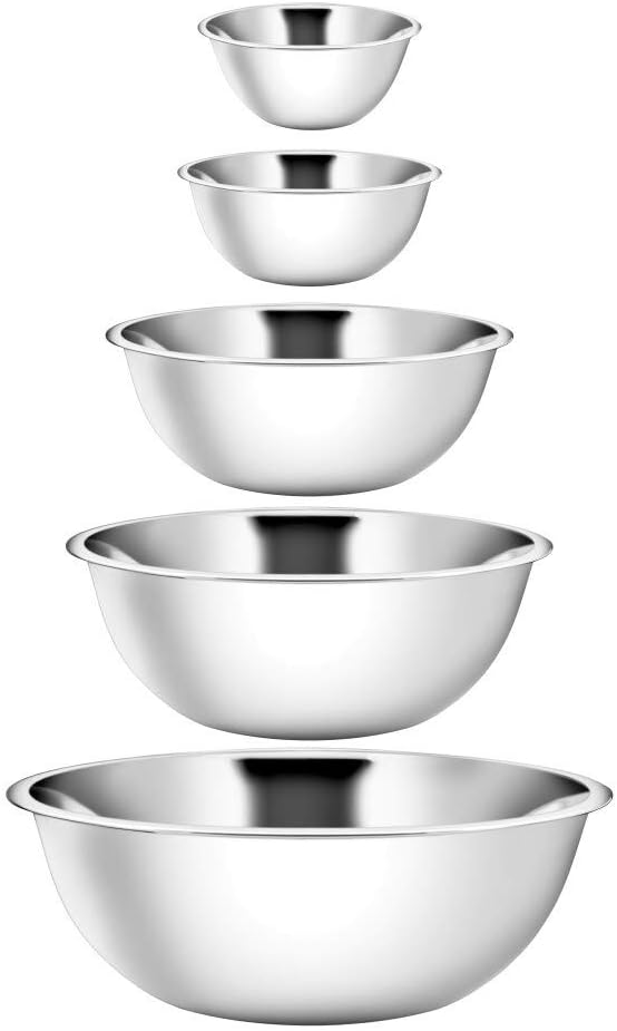 Unknown1 Premium Polished Mirror Nesting Mixing Bowls Set of 5 5.75x11.87 Silver Stainless Steel 1 Piece Dishwasher Safe