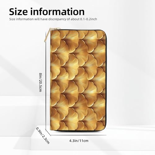 Leather Thin Slim Wallets for Women & Men - Gold Pattern Print Card Wallet Holder with Zipper2