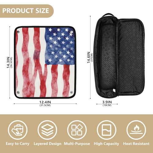Estuche de viaje 2 en 1 para rizador con alfombrilla para plancha, doble capa, bolsa organizadora portátil para planchas, rizadores y alisadores de cabello, bandera Americana rojo, blanco y azul miniatura 4