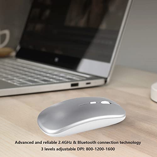 Wireless Bluetooth Mouse For Apple Ipad Iphone Macbook Android Samsung Tablet Phone Dual-Mode Rechargeable 2.4G Portable Computer Mice For Windows Laptop Notebook Pc Mac Desktop Usb Receiver (Silver) #TOP3