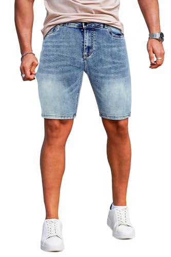 GINGTTO Men's Denim Shorts No Cut Off Skinny Jeans for...